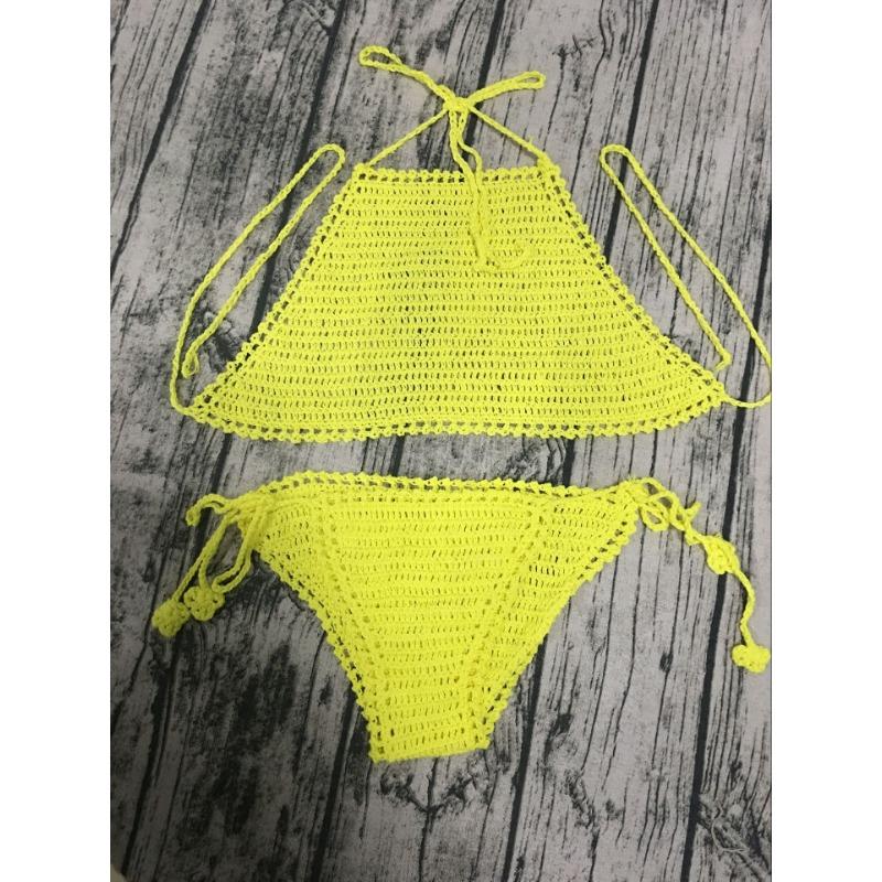 Вязаный крючком купальник бикини женский пляжный сексуальный завязывающийся раздельный купальник