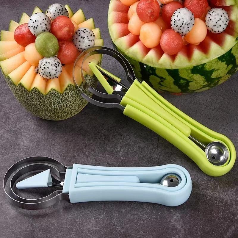 3pcs Watermelon Slicer Cutter Scoop Fruit Carving Knife Cutter Fruit Platter Fruit Dig Pulp Separator Kitchen Home Gadgets Tools