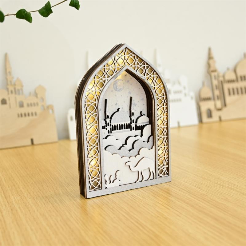 Деревянный подвесной кулон EID со светодиодной подсветкой, украшение, принадлежности для исламского праздника, поделка своими руками, идеально подходит для украшения дома на Рамадан
