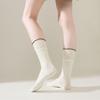 Female Spring and Autumn Solid Color Vertical Bar Hollow Fungus Lace Ballet Wind Drum Pile Socks