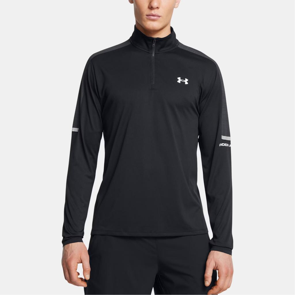 Under Armour Технический бренд Логотип 1/4 Молния Тренировочная Толстовка с Длинным Рукавом Мужские толстовки Черный 1385977-002