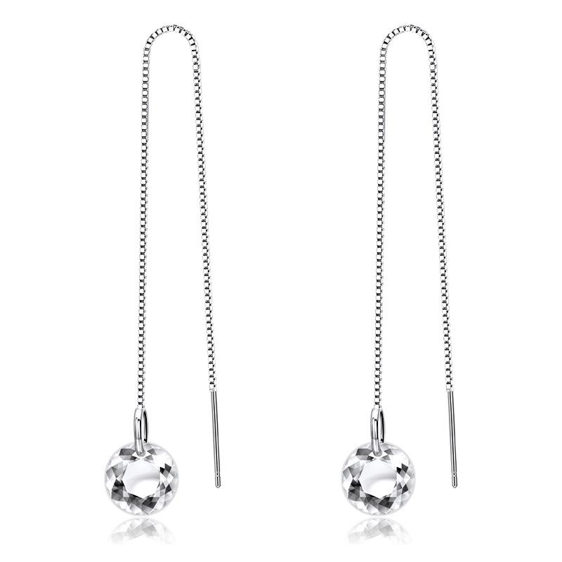 Simple Female Earrings 925 Silver Needle Round Zircon Crystal Ear Line Earrings for Women Long Tassel Wedding Jewelry Brincos