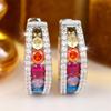 Multicolor Zircon Single Row Small Round Stone Hoop Earrings For Women Silver Color Ear Buckle Wedding Jewelry Versatile Gifts