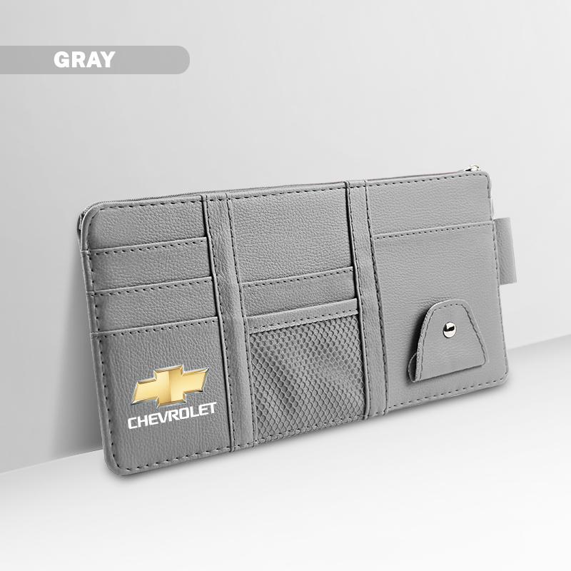gjfp7 PU Leather Car Sun Visor Ticket Card Storage Bag Accessories For Chevrolet Cruze Sonic Silverado Trax Camaro Captiva Equinox SS