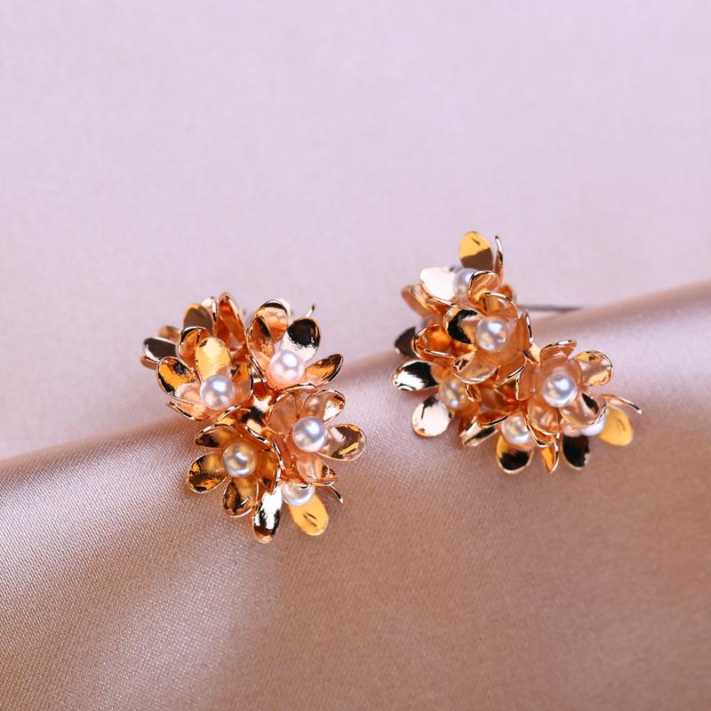 KNIKOO Серьги-гвоздики для женщин, модные жемчужные серьги, ювелирные изделия для свадьбы, вечеринки, серьги с цветами, подарки