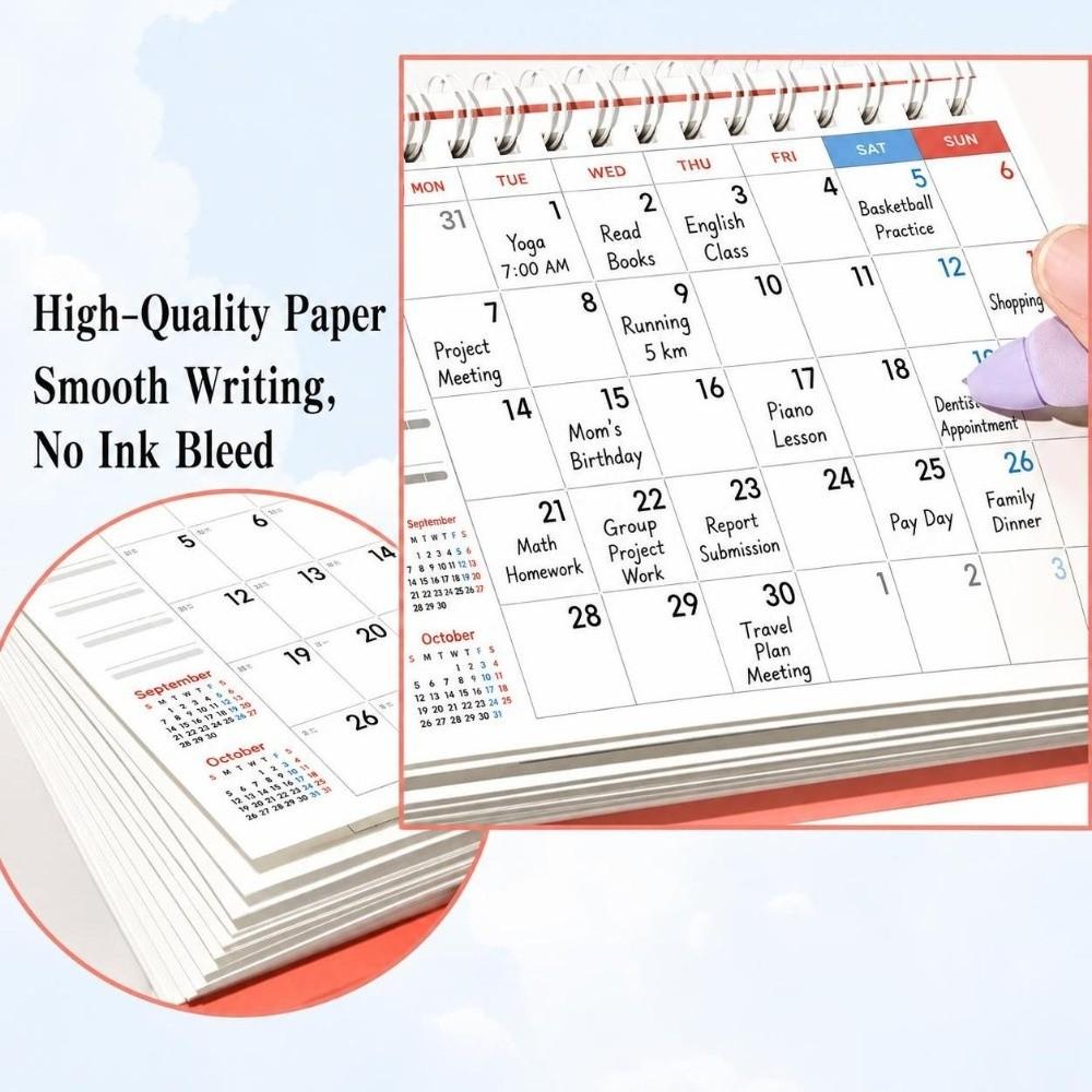 Spiral Bound Coil Calendar Monthly Layout Monthly Calendar Minimalist Standing Calendar Study Desk