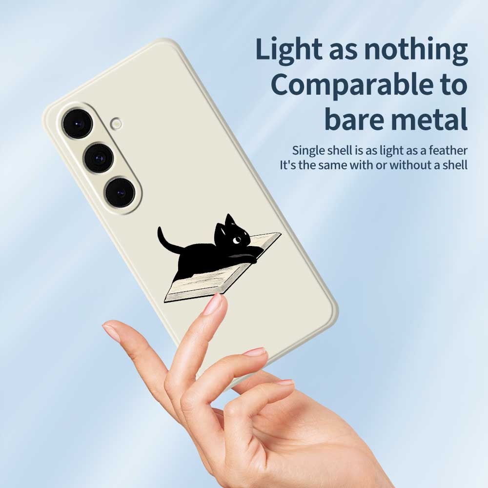 Чехол-книжка для Samsung Galaxy S25+ с печатью узора «Книга и кошка», задняя крышка телефона из ТПУ с прямыми краями