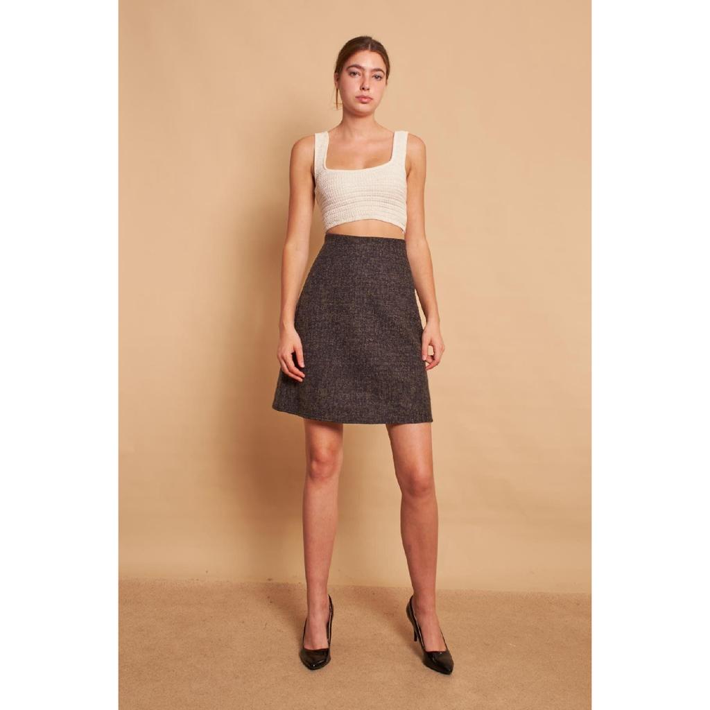 Легкая шерстяная зимняя жаккардовая ткань из лайкры с высокой талией Легкая юбка-колокольчик выше колена — черная диагональ