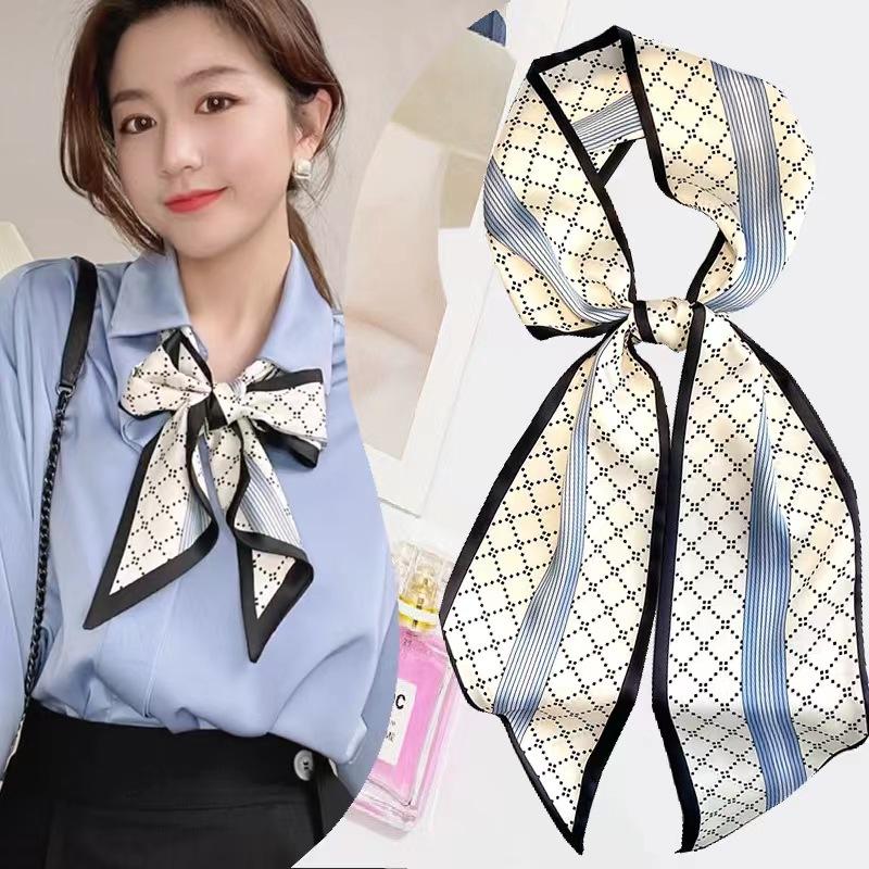 Модный Шелковый Платок с Цветочным Принтом Женская Мягкая Атласная Повязка на Голову с Конским Волосом Скошенный Шарф-Платок Офисный Хиджаб Повязка на Голову Платок Ленты для Сумки Подарок