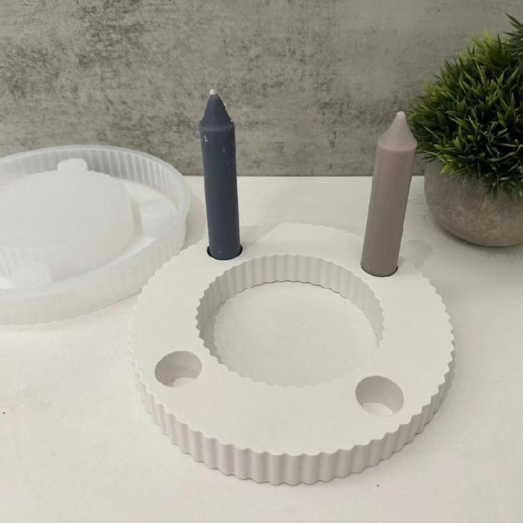 Candle Stand Silicone Mold Candlestick Mold Striped Round Candle Holder Ornament Mould Epoxy Table Decoration Molds