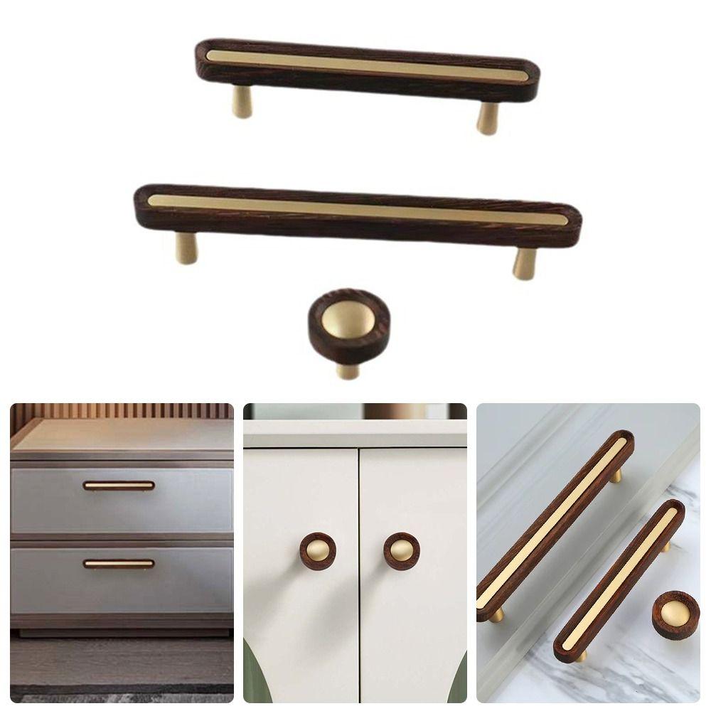 Durable Cabinet Pulls Brass Walnut Wood Knobs Drawers Handles for Cupboard Wardrobe Drawer Door