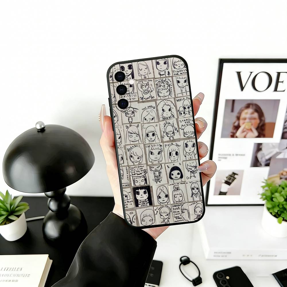 Искусство Японии Y-Yoshitomo Nara Чехол для телефона Samsung Galaxy A73,A72,A71,A70,A53,A52,A51, Мягкий силиконовый черный чехол