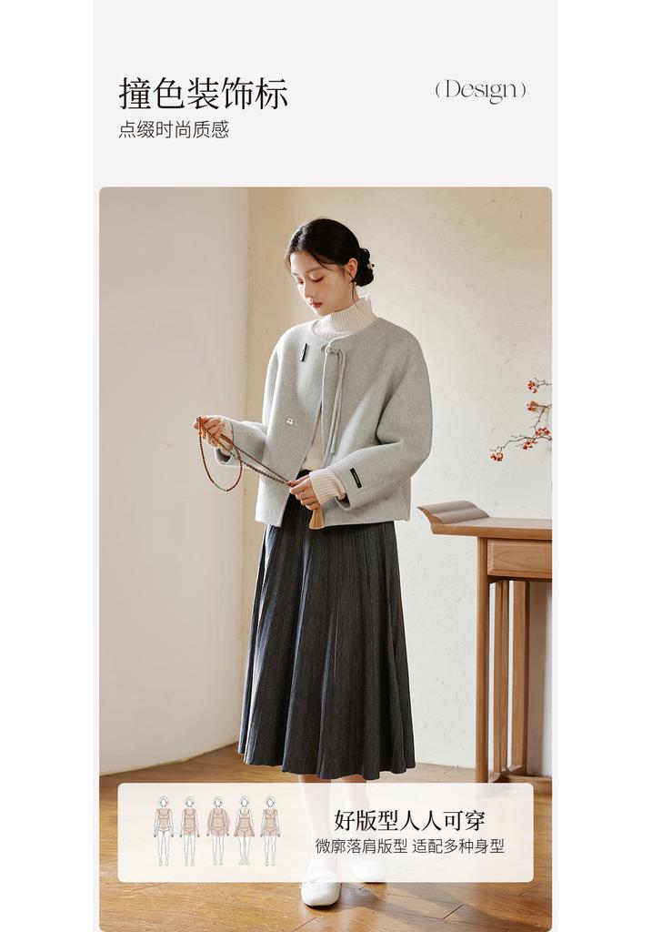 New Chinese style short double-sided woolen coat