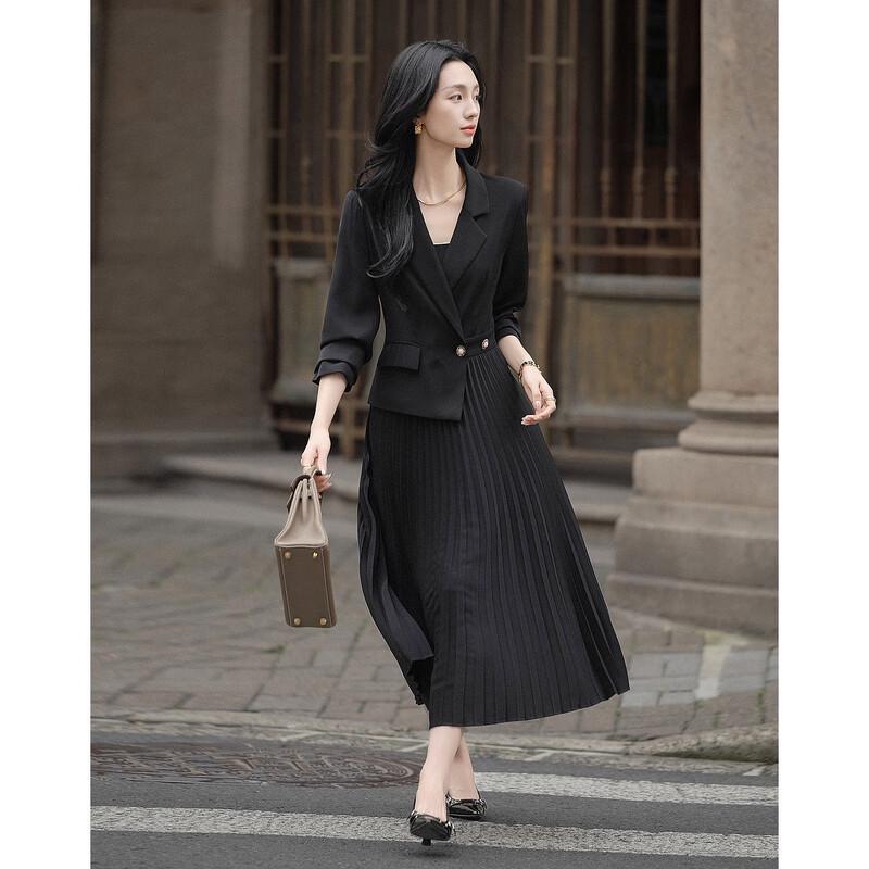 Demana Asymmetrical Pleated Lapel Commuter Dress