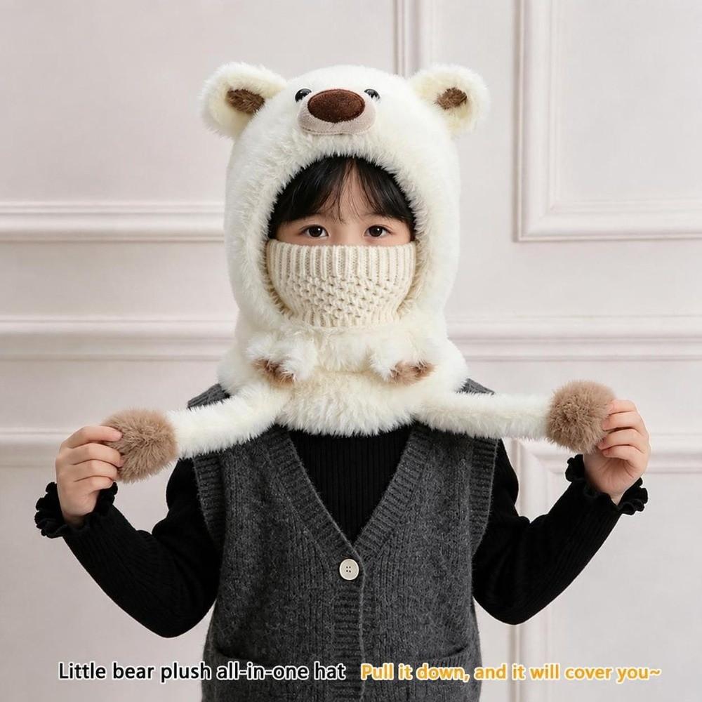 Polyester Ear Flap Hood Hat 3-in-1 Design Face Cover Scarf Hat Fun Kids Hooded Scarf For Girls