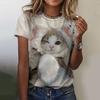 Популярная женская футболка с 3D-принтом, кошка, летняя мода, короткий рукав, круглый вырез, уличная одежда, повседневный топ в стиле Харадзюку