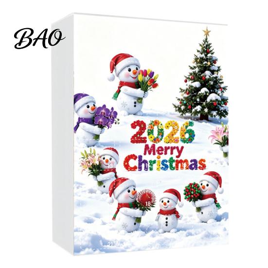 Holiday Gift Ideas Snowman Advent Calendar, 24Pcs Acrylic 2D Hanging Ornament Set Christmas Scene Decoration with Bouquet Flowers, Tree Decor,