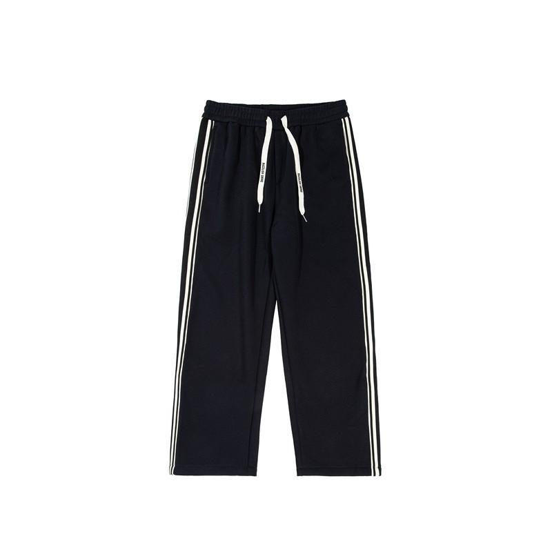 Unisex Winter Warm Fleece-Lined Straight Leg Stripe Pants Streetwear Casual Trousers Teens