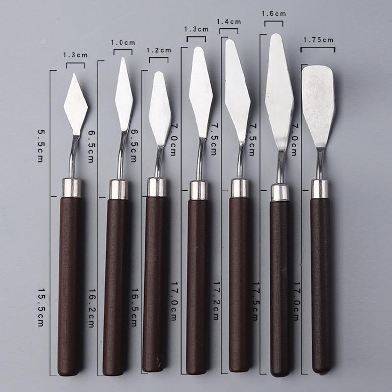 Набор из 7 шт. скребков для акварели, смешанной техники, масляной живописи, дерево, нержавеющая сталь, нож для смешивания пигментов гуаши, ручной инструмент