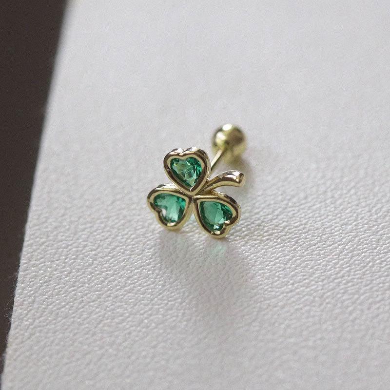 Серьги-тройки с зеленым бриллиантом Lucky Green Leaf, серьги-косточки с закручивающимся винтом, маленькие милые серьги Sentiment, новые