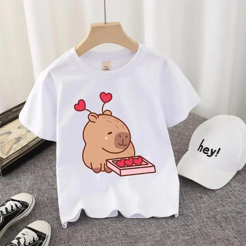 Capybara Kawaii Cartoon Print T-shirt for Boys And Girls Streetwear Casual Child's Shirt Cute Vogue Kids' Birthday Gift