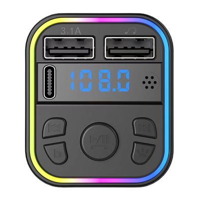 Автомобильное зарядное устройство с двумя разъемами USB Type-C, FM-передатчиком, Bluetooth 5.0, Mp3-плеером, RGB-лампой, функцией зарядки, без помощи рук, FM-картой TF, U-диском
