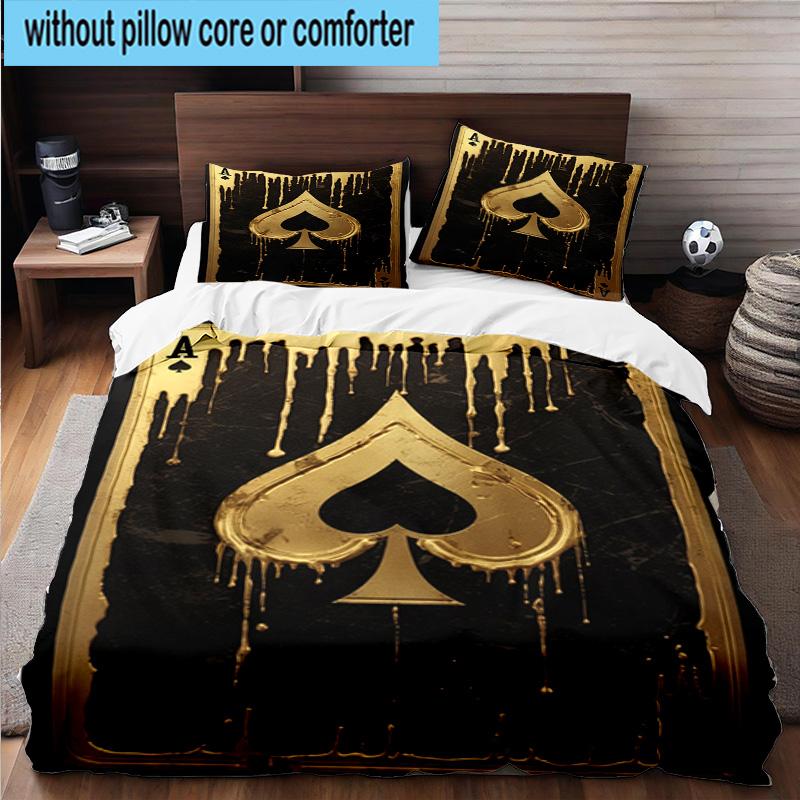 Flaming Poker Cards 3pcs Bedding,Including 1pc Duvet Cover And 2pcs Pillowcases Perfect for Christmas,Ideal for Bedroom, Dormitory