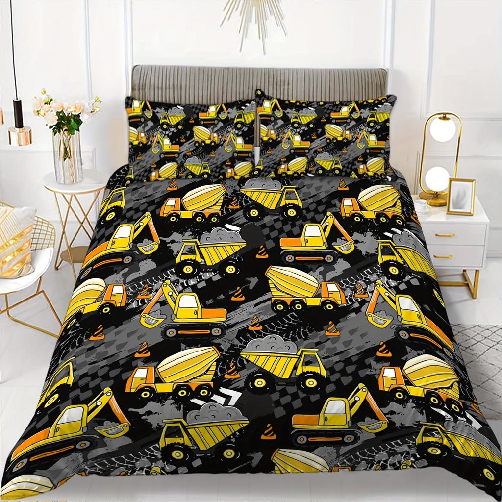 Excavator Tractor Duvet Set Cartoon Truck Bedding Set