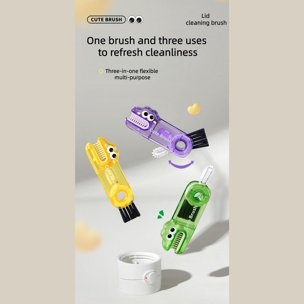 Three-in-one Cleaning Brush Shark Style Kitchen Portable Purple Green Yellow 1pcs