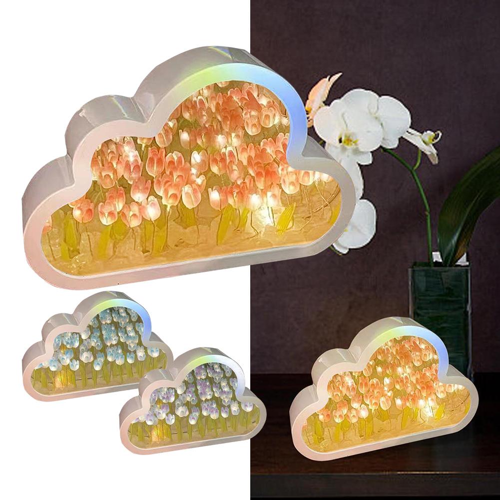DIY Cloud Tulip светодиодный ночник Материал Упаковка Подарочный Для Девочки Креативные Зеркальные Настольные Лампы Украшения Спальни Украшения Дома