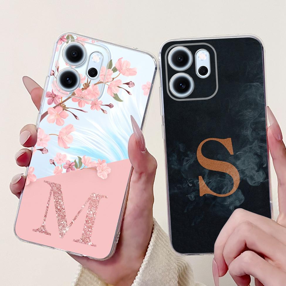 For Oppo Reno 14F CPH2743 Case For Oppo Reno14 F Cover Transparent Luxury A-Z Letters Fashion Flowers Crown Soft Bumper Casing