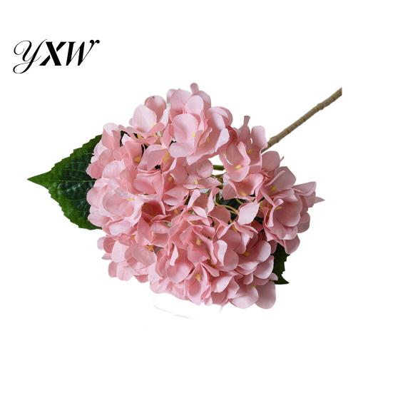 Realistic Fake Flowers Artificial Hydrangea with Green Leaves Stem Flower Wedding Faux Decor Home Office Table Centerpiece Floral Branch Arrangement
