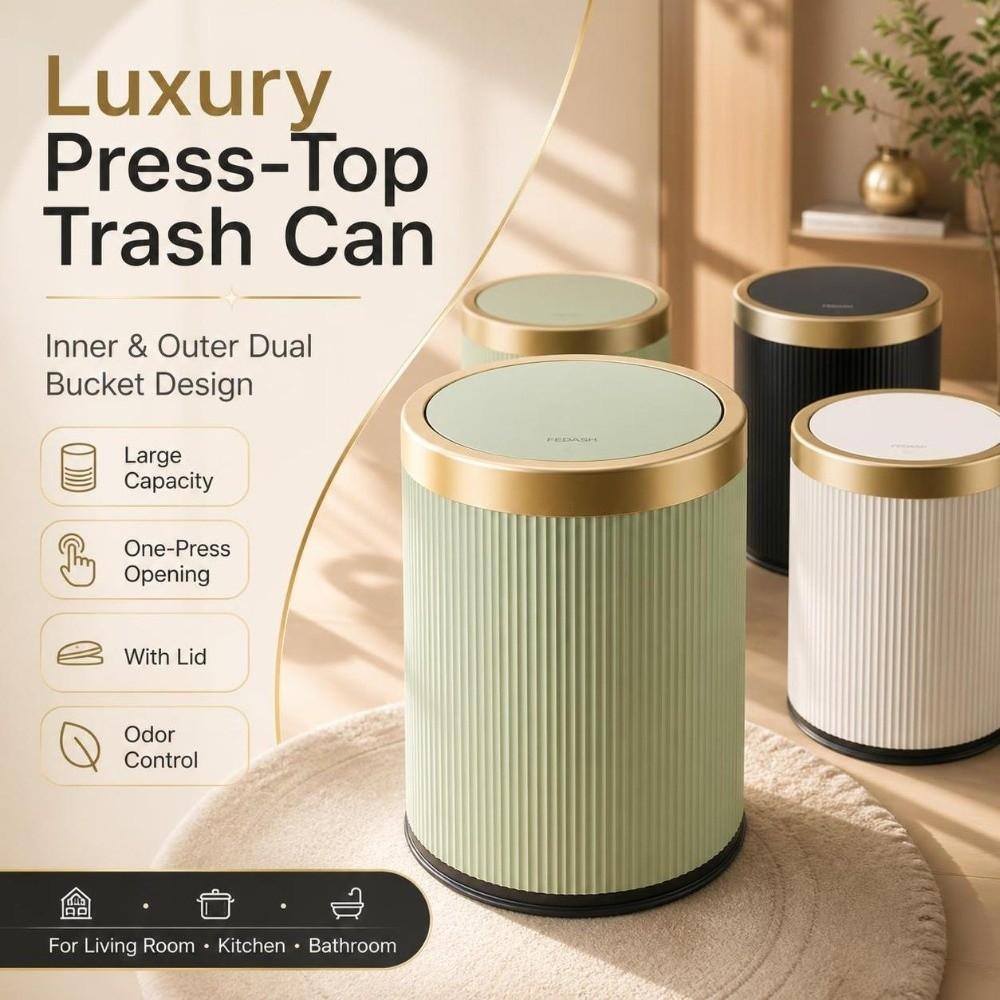 Odor-Sealing 12L Garbage Bin Press Type Living Room Dustbin Kitchen Trash Can Garage Toilet