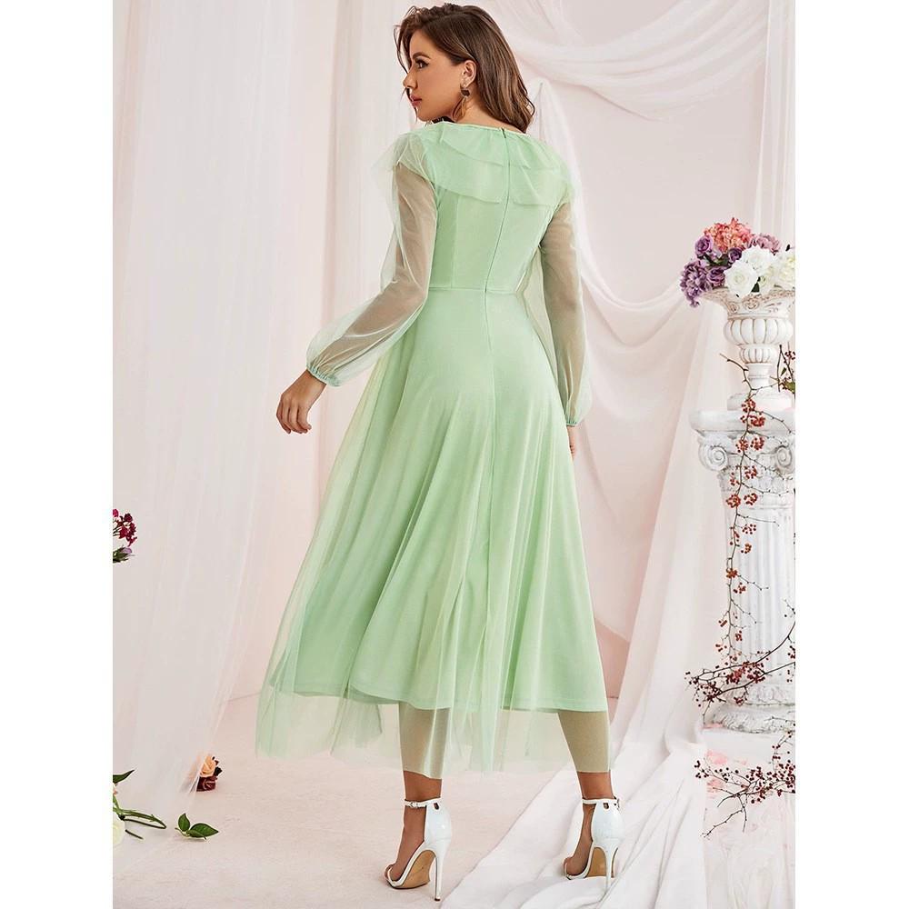 Женское модное платье А-силуэта из сетчатой пряжи, с круглым вырезом, средней талией, весна-лето 2025 г. - Коллекция Европа, Америка, Ближний Восток