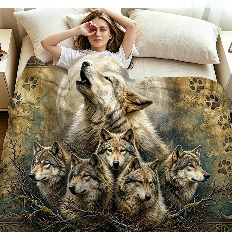 Wolf Art Print Flannel Blanket High Quality Warm Comfortable Cover for All Seasons Perfect for Gifts Home Decor
