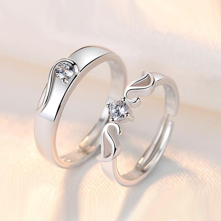 2pcs Couple 925 Sterling Silver Rings Sparkly Zircon for Women and Men Superior Luxury Wedding Jewelry Anniversary Gift