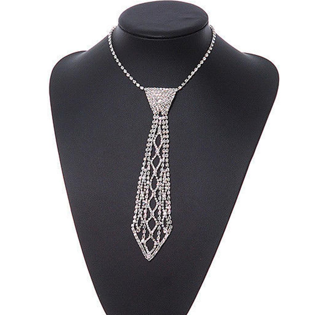 Elegant Tie Necklace with Sparkling Rhinestones for Formal Occasion Uniform Tie Punk Jeweled Chain Tie