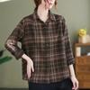 Женская рубашка Хлопковая блузка оверсайз свободного кроя Повседневный пуловер с длинным рукавом Мягкая свободная клетчатая рубашка-куртка Топ
