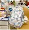 Ins Style Girls' Nylon Large Capacity Backpack For School Students Cartoon Cute Flower Pattern Grid Element