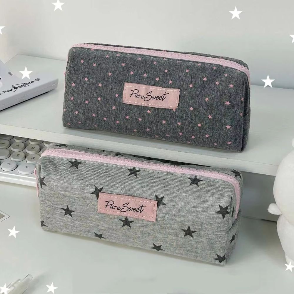 Large Capacity Star Print Pencil Cases Cosmetic Organizer Student Pen Bag Office Supplies