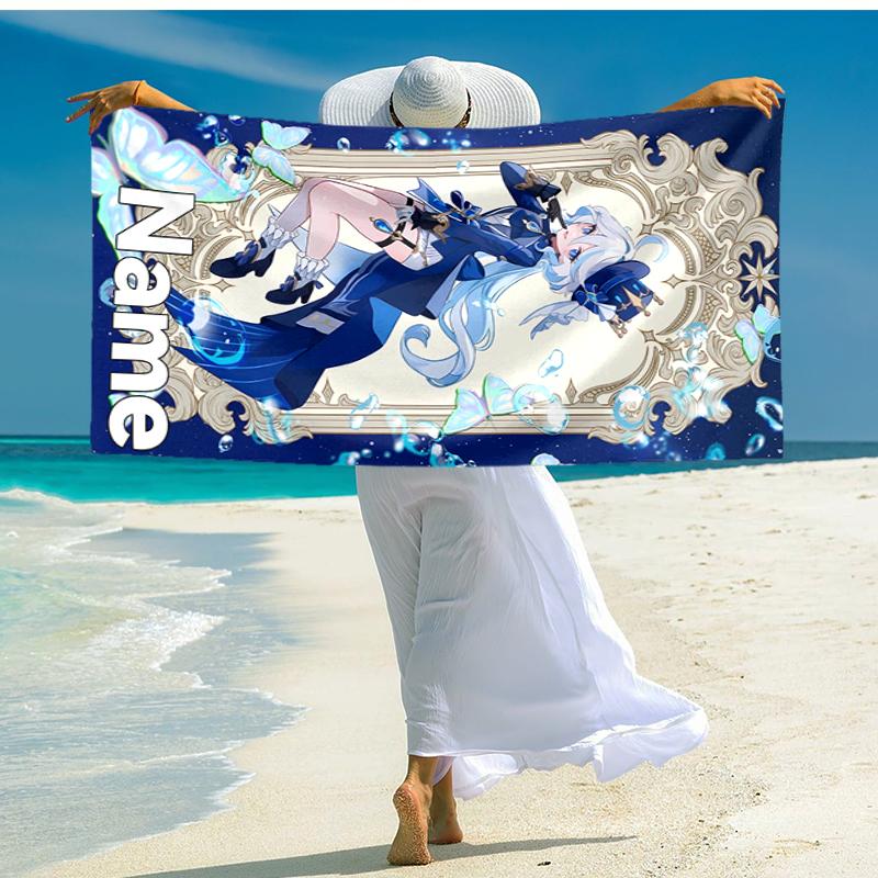Personalized customized proof beach towel with Genshin Impact Furina pattern - soft, absorbent,quick-drying,perfect swimming,camping&bathing
