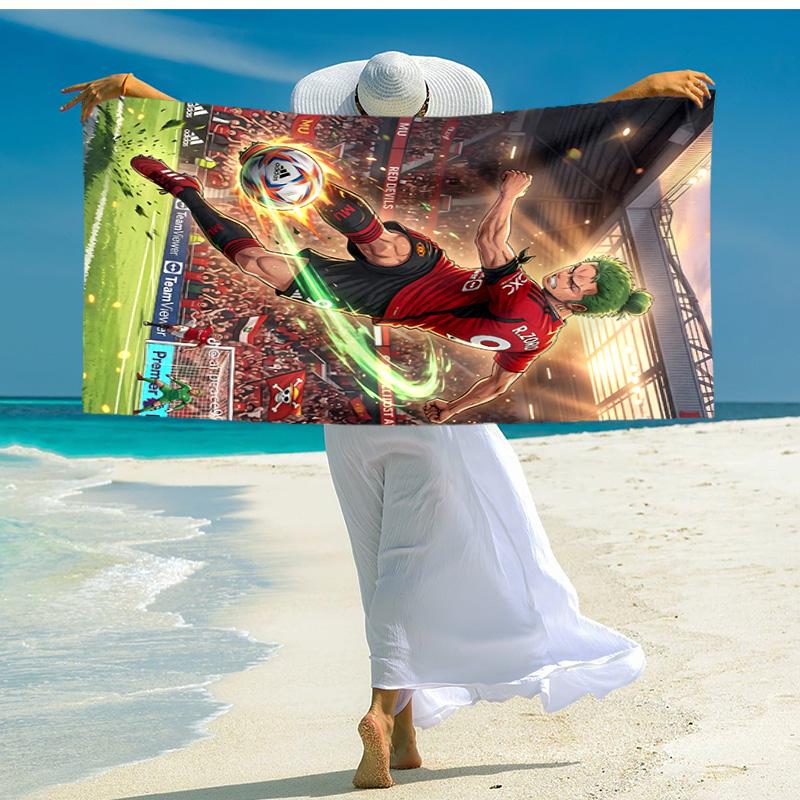 1pc Super Soccer Kick Cartoon Quick Dry Microfiber Bath Towel for Swimming Surfing Camping Unisex Holiday. SJT720139