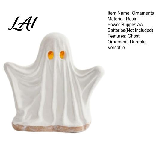 Three Dimensional Festival Crafts Ghost Ornament with Warm Light Cute Spooky Luminous Figurine Seasonal Home Supplies Resin Night Light for Tabletop