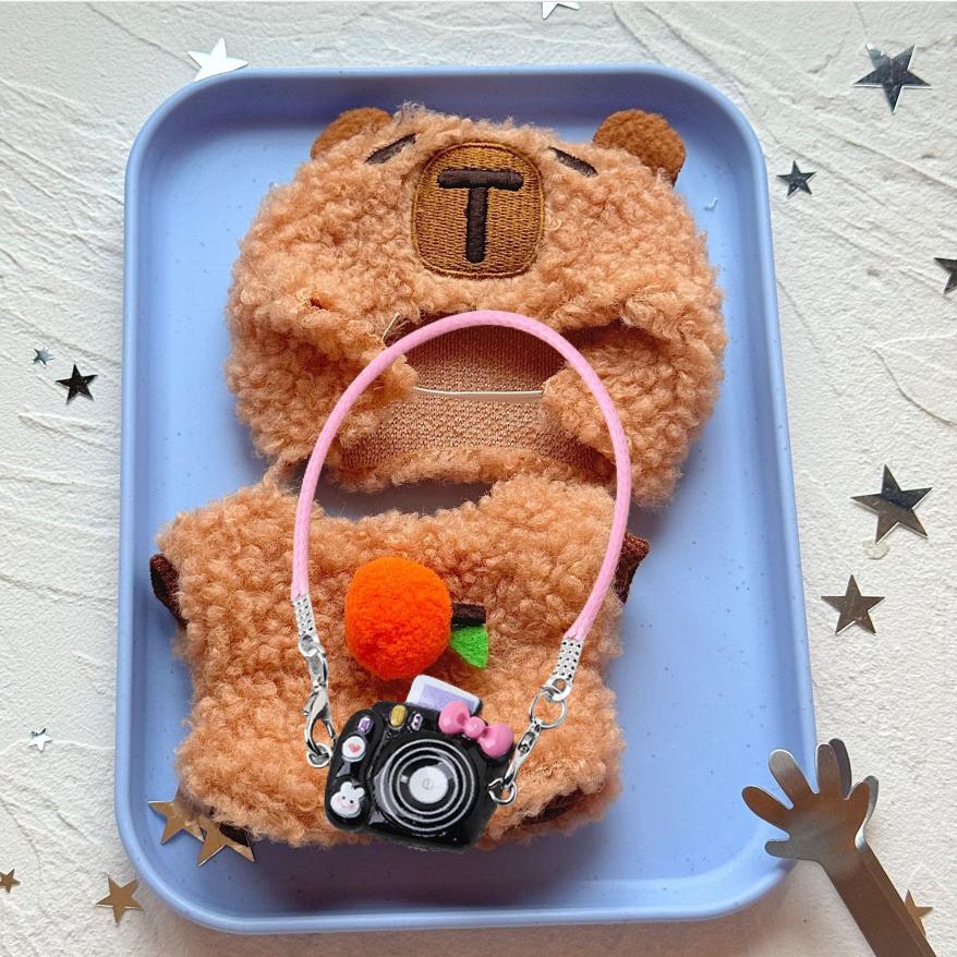 Одежда для куклы 17 см Лабубу Капибара Набор Комбинезон Каваи Головной убор Камера 3 шт./уп. Плюшевый Хлопковый Наряд для куклы Игра-переодевание Декорация