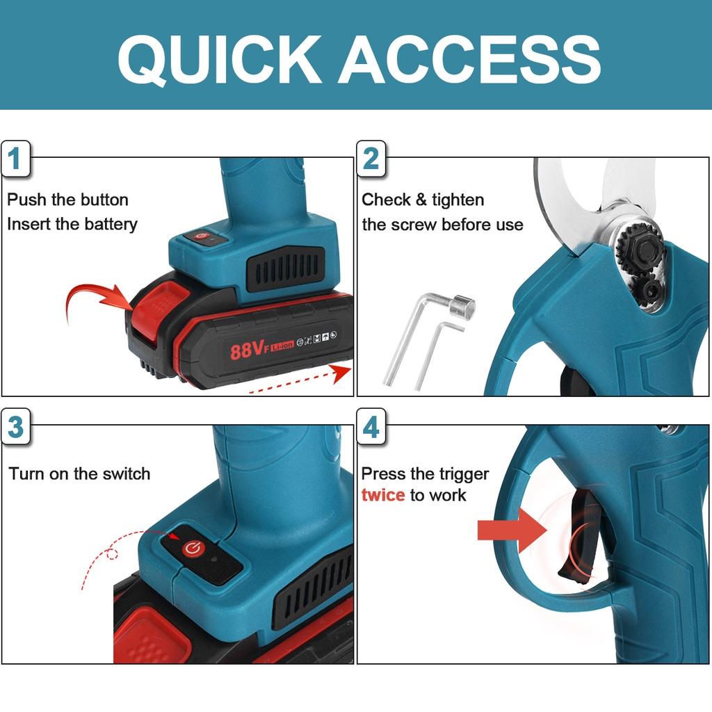 88VF Professional Cordless Electric Pruning Shear 2.0Ah Lithium Battery Garden Pruner Scissors Tree Branch Pruner Rechargeable Power Tool
