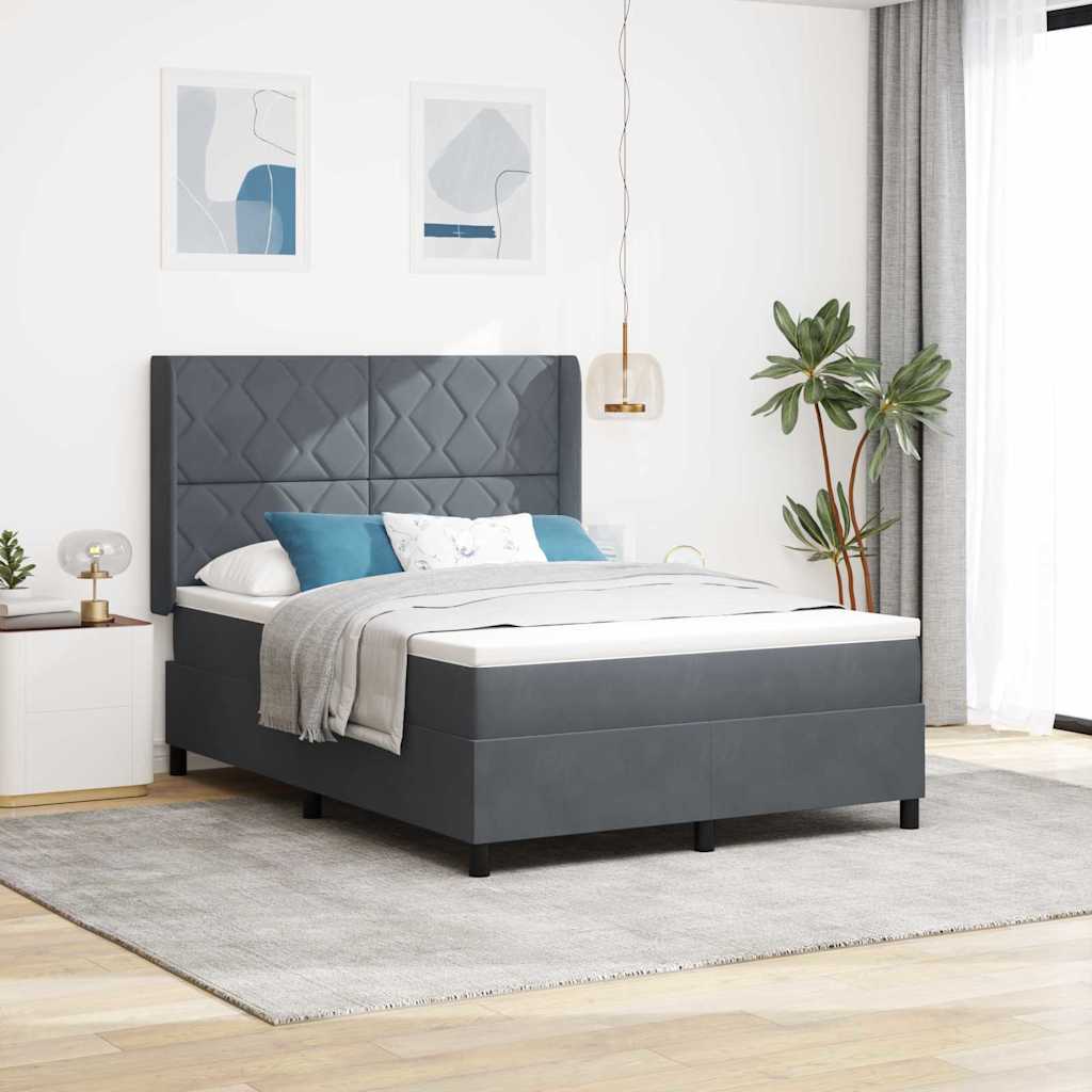 Boxspring Bed with LED Light Strips Dark Gray 140 x 200 cm Velvet