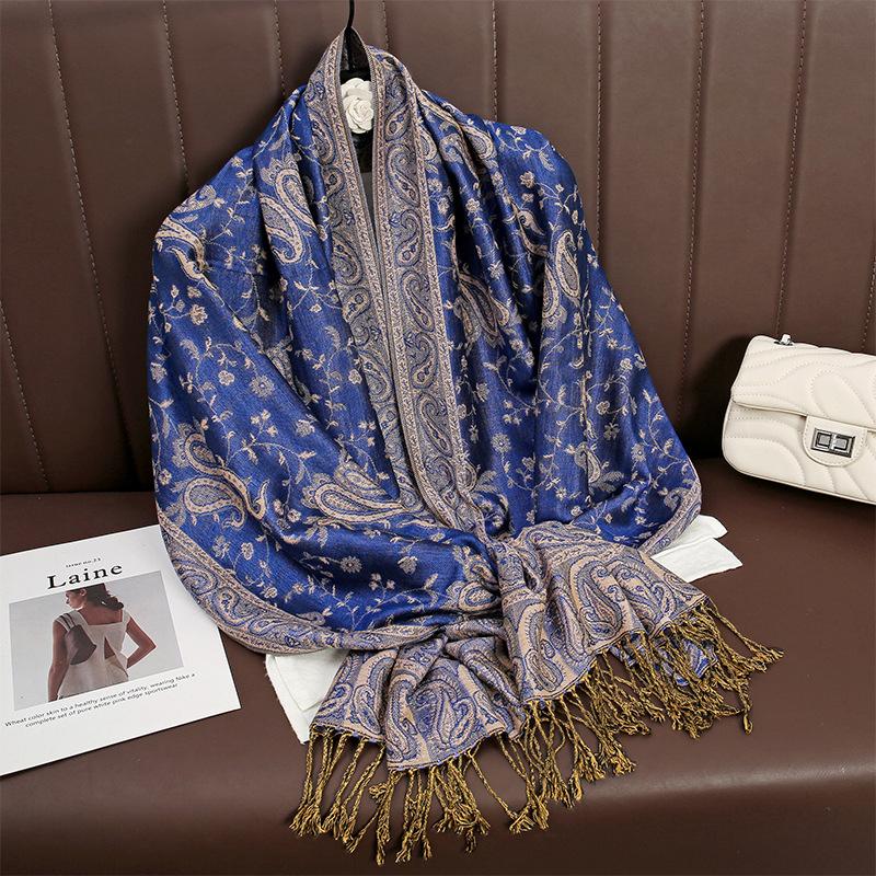 Jacquard Tassel Scarf Imitation Cashmere Soft And Breathable Autumn And Winter Versatile Women'S Shawl Scarf Light Luxury Style