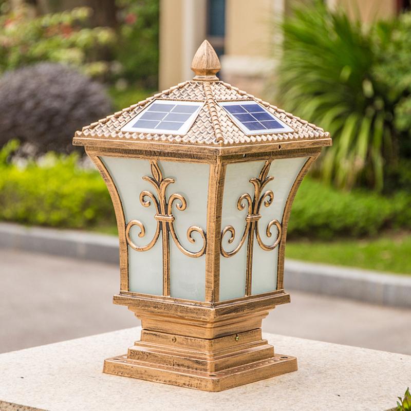 Outdoor Solar Pillar Light for Garden Courtyard Pathway Waterproof 3 Color Changing Light Sensing Energy-saving Patio Lighting