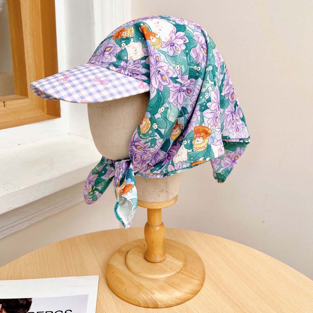 Floral Headscarf Baseball Hat Plaid Strappy Bandana Cap Triangle Headscarf Hat Summer Outing