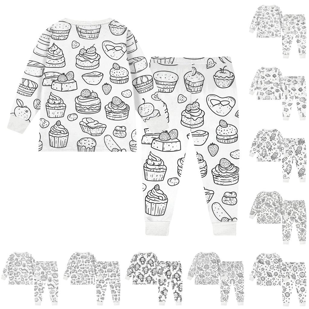 Детский раскрашиваемый брючный комплект для мальчиков и девочек, забавные наряды из 2 предметов, расписанные вручную в стиле DIY, мультяшные комплекты одежды для раскрашивания